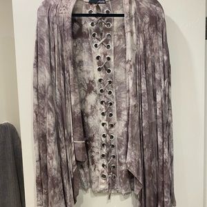 Size L brown and cream tie dye wrap sweater